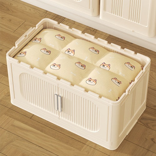 Cream White 19.69 Side Wide Folding Storage Cabinet ,3 Tiers,19.69x11.81x31.1, Collapsible Storage Bins with Magnetic Door, Plastic Storage Cabinet With Wheels