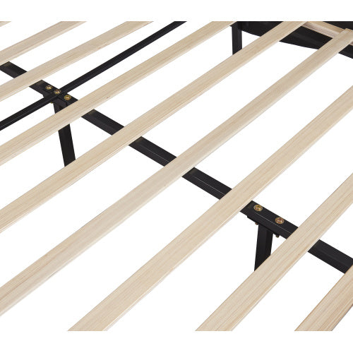 Full Size Upholstered Faux Leather Platform Bed With LED Light Bed Frame With Slatted - Black - ACCA General  Merchandise