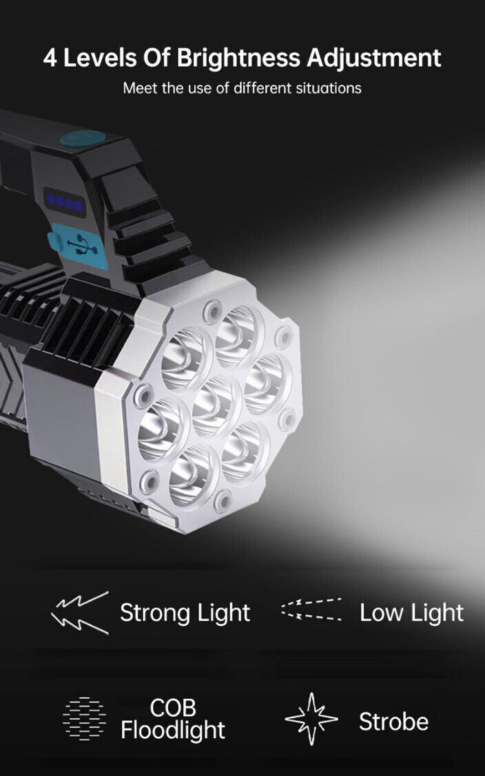 1-2Pcs Super Bright High Power LED Rechargeable Flashlight