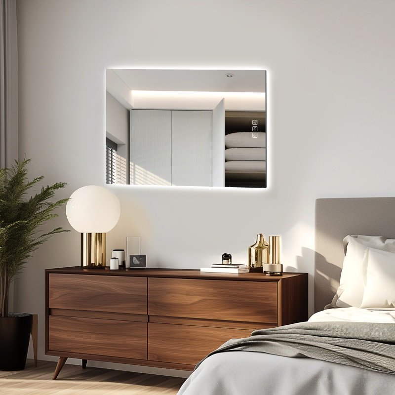 LED Bathroom Mirror Bright Backlight, 5 Mins Defog, Full HD Reflected Wall Mounted Vanity Mirror, 3 Colors Stepless Dimmable, CRI90, Memory Function, Anti-Fog